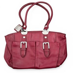 Tignanello Leather Y2K Red Shoulder Bag w Silver Accent Buckle Pockets Stunning